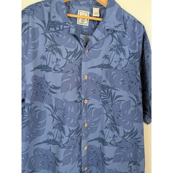 Roundtree & Yorke Mens Hawaiian Shirt Sz Large Blue Cotton Hula Girl Tropical - Picture 3 of 9
